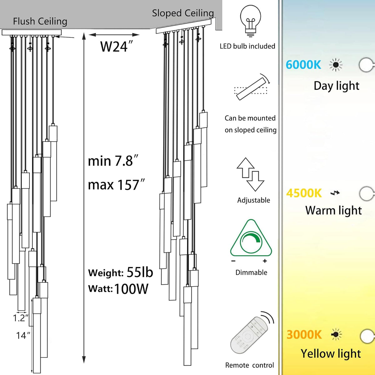24-Lights Silver Chrome Modern Dimmable Crystal Chandelier Q77426