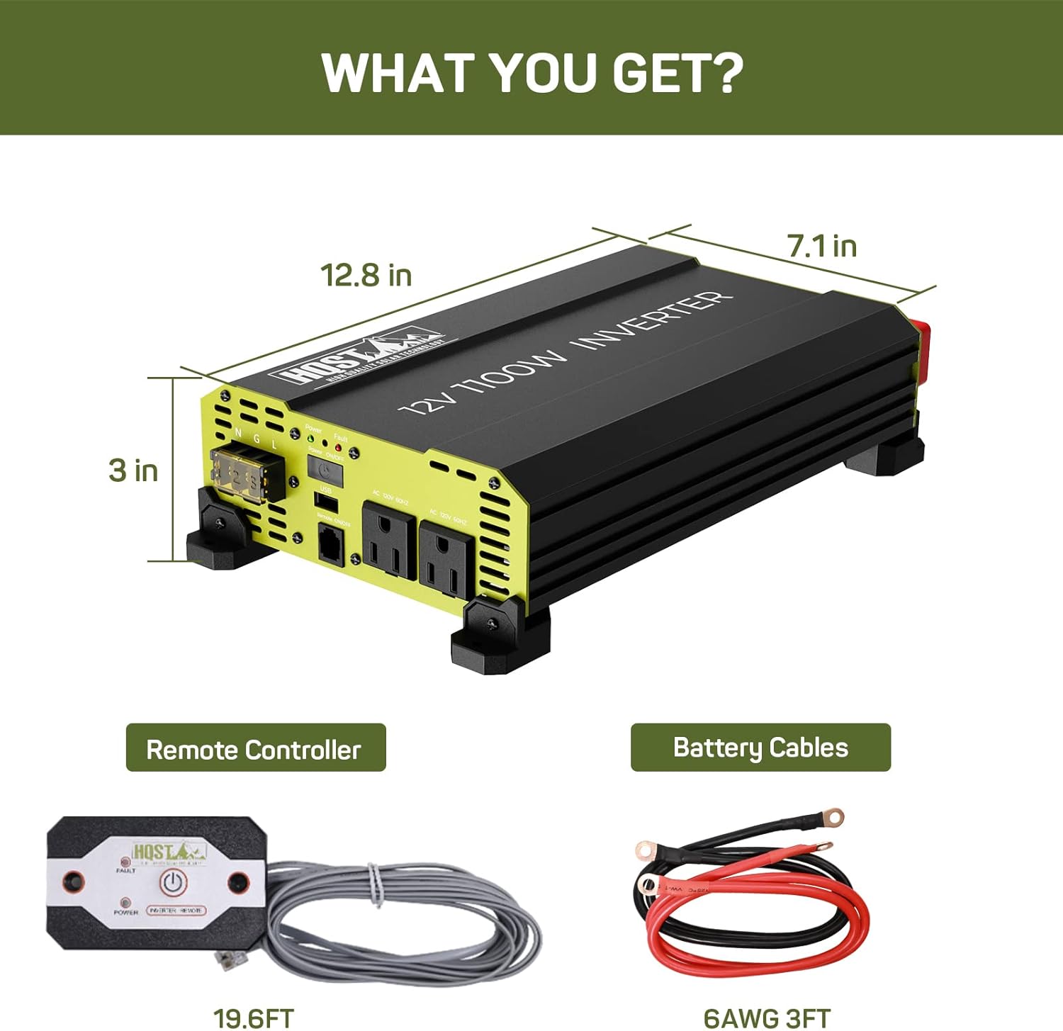 1100 Watt Power Inverter 12V DC to 120V AC Converter with Dual AC Outlets USB F457293