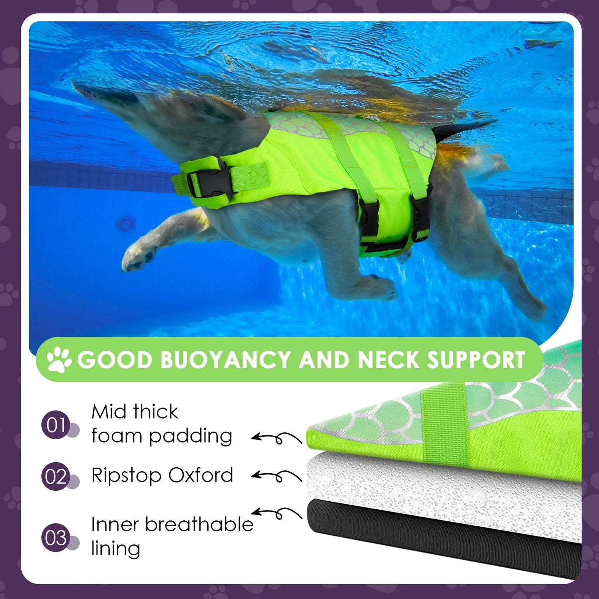Mermaid Dog Life Jacket with Rescue Handle W865