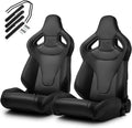 1 Pair Universal Black PVC Sport Racing Seats with Slider V266