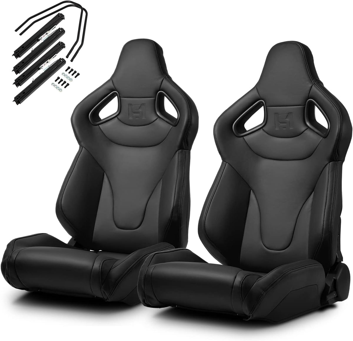 1 Pair Universal Black PVC Sport Racing Seats with Slider V266