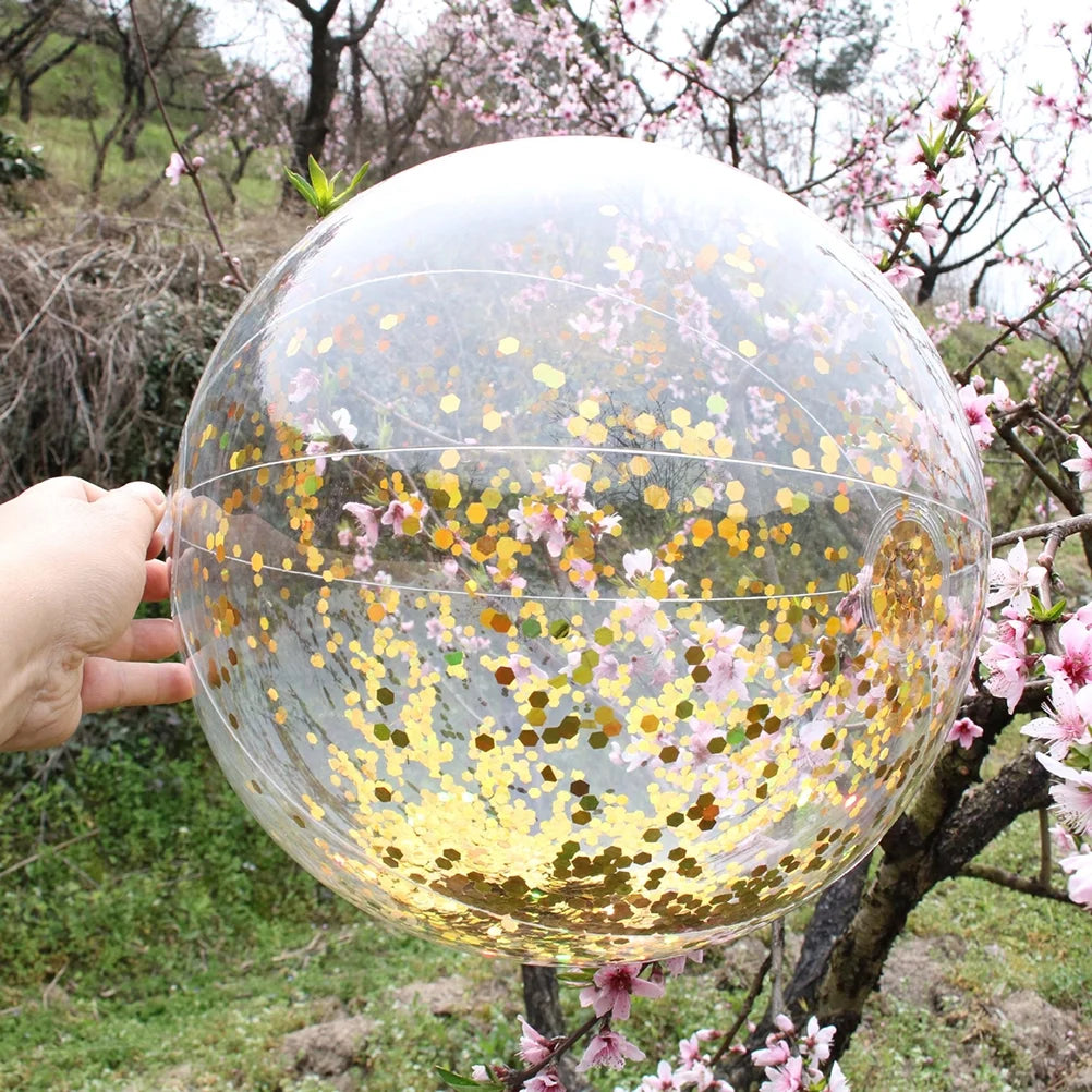 4 pcs Glitter Sequin Beach Balls Round Transparent PVC Balls Inflatable Ball Toys with Pumps S364726