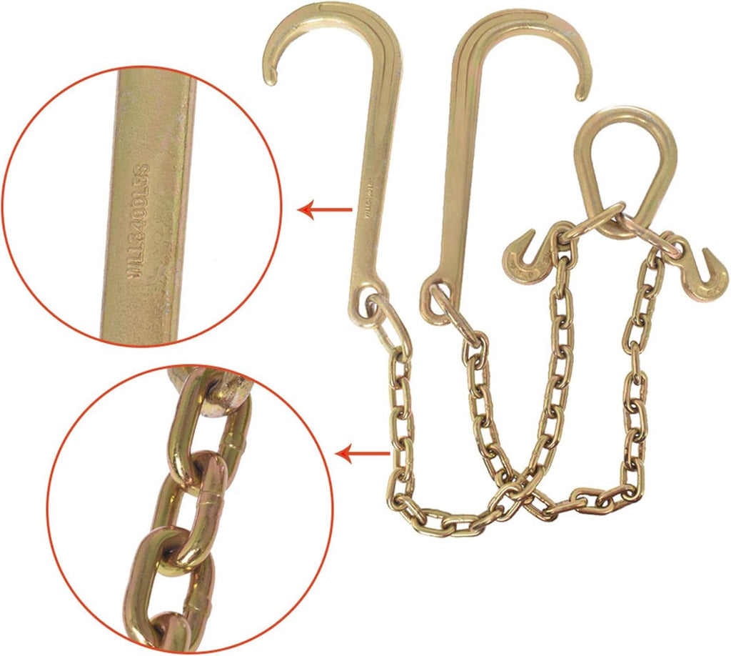 5/16 x 10 FT Grade 70 Tow Chain with 15 J Hook and T Hook Mini J Hook, Pack of 2 V3537