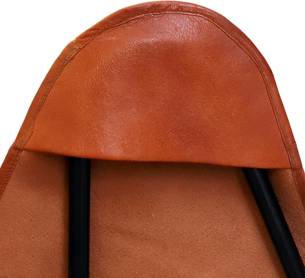 Brown Leather Canvas Folding Chair with Powder Coated Iron Frame A93378