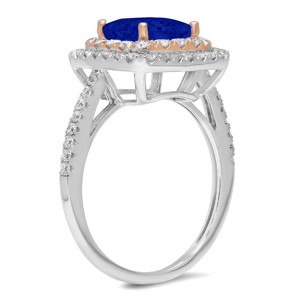 Princess Cut Blue Simulated Sapphire Halo Ring Size 3.5 F286617