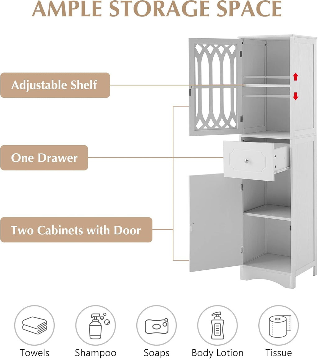 White 16.5" L x 14.2" W x 63.8" H Bathroom Storage Cabinet N563