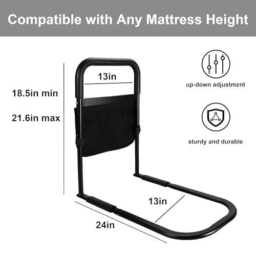 Adjustable Heights Bed Cane with Storage Pocket, Non-Slip Handle, Motion Sensor Light, Bed Handrails Z6938