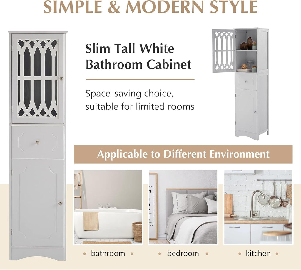 White 16.5" L x 14.2" W x 63.8" H Bathroom Storage Cabinet N563