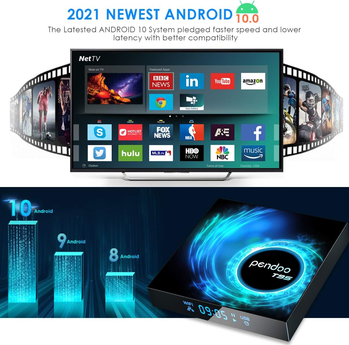 Android TV Box 10.0 4GB RAM 128GB ROM with Wireless Mini Keyboard T96062