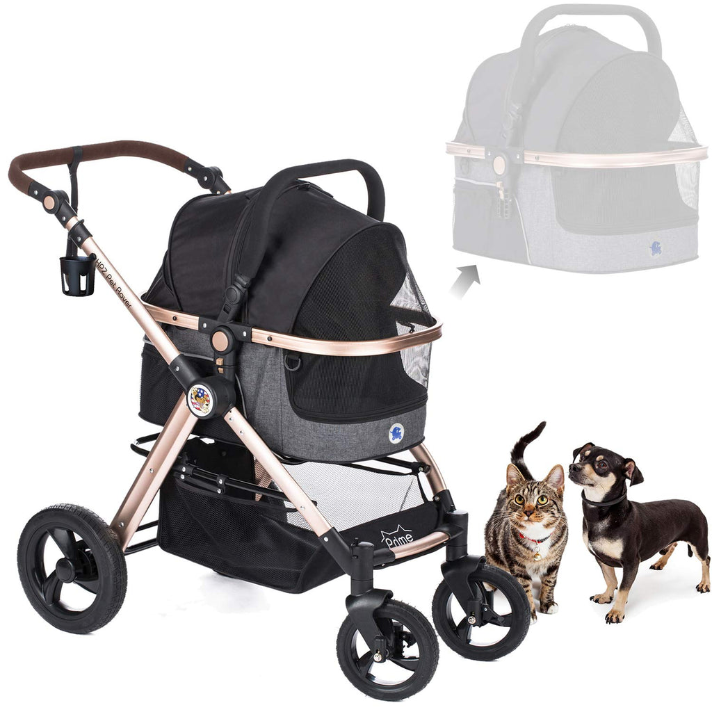 Black 3-in-1 Pet Stroller with Detach Carrier, Aluminum Frame I2411
