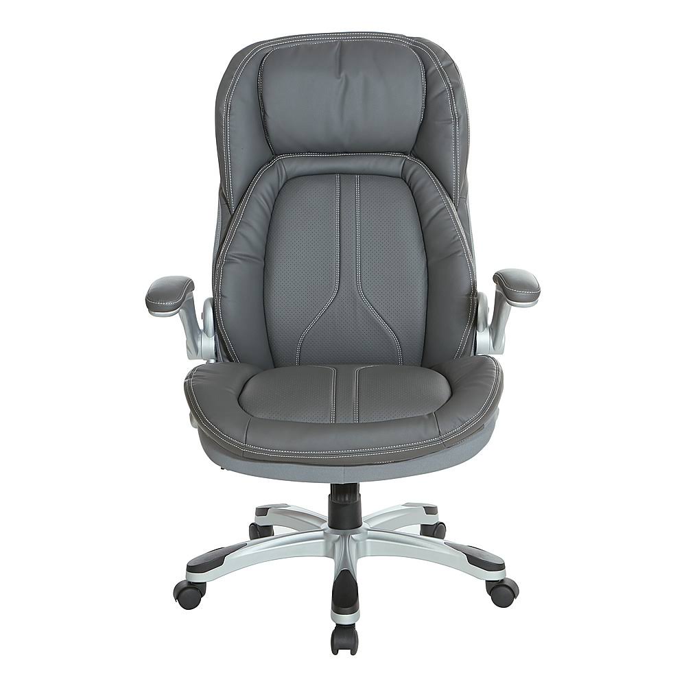 Grey Bonded Leather Executive Chair with Flip Arms Q359230