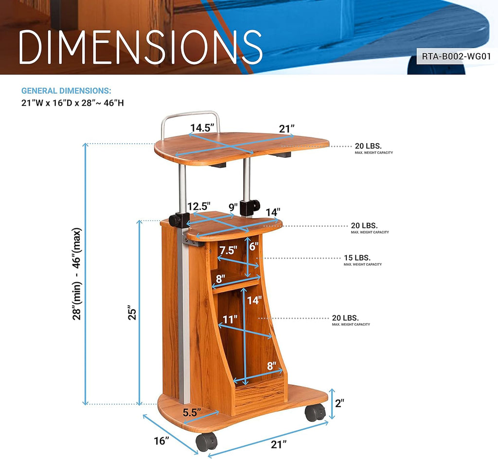 Adjustable Height Laptop Cart With Storage Q428