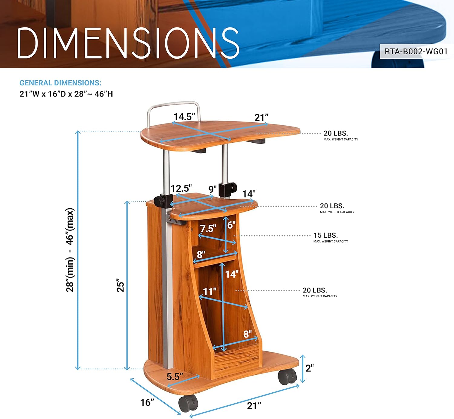 Adjustable Height Laptop Cart With Storage Q428