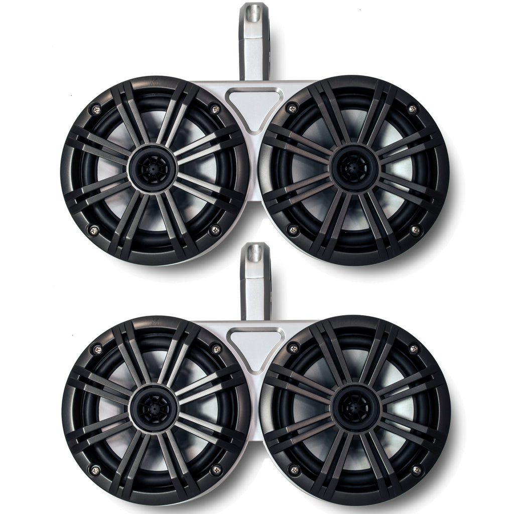 White Dual Wake Tower System with Charcoal 6.5" Marine RGB LED Speakers C642705
