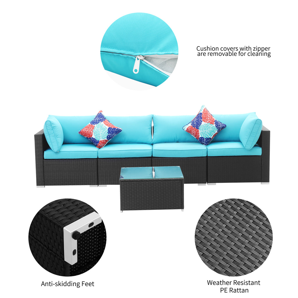 Blue 5 Pieces Outdoor Patio Conversation Sofa Set N45175
