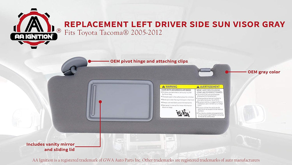 Left Driver Side Sun Visor Gray Without Light Pack of 2 G296483