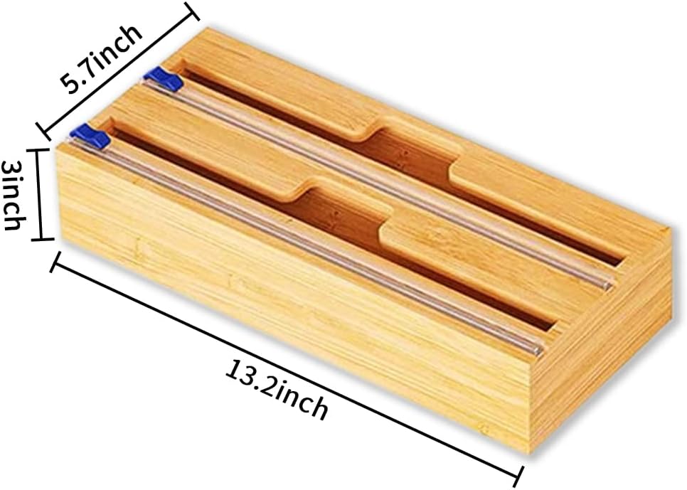 Bamboo Wood Wrap Dispenser with Slide Cutter 2 Slots Aluminum Foil Organizer Pack of 2 J92719