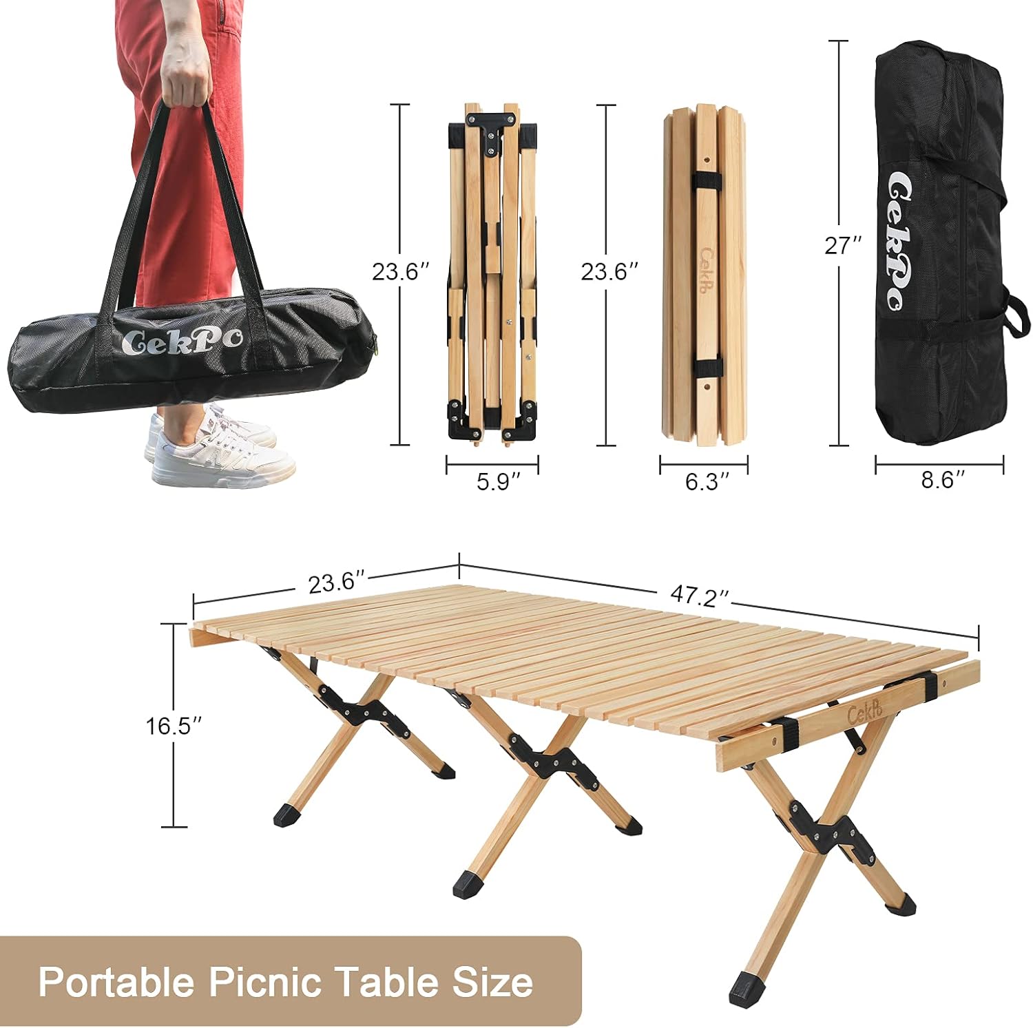 Portable Wooden Folding Picnic Table with Carry Bag E798
