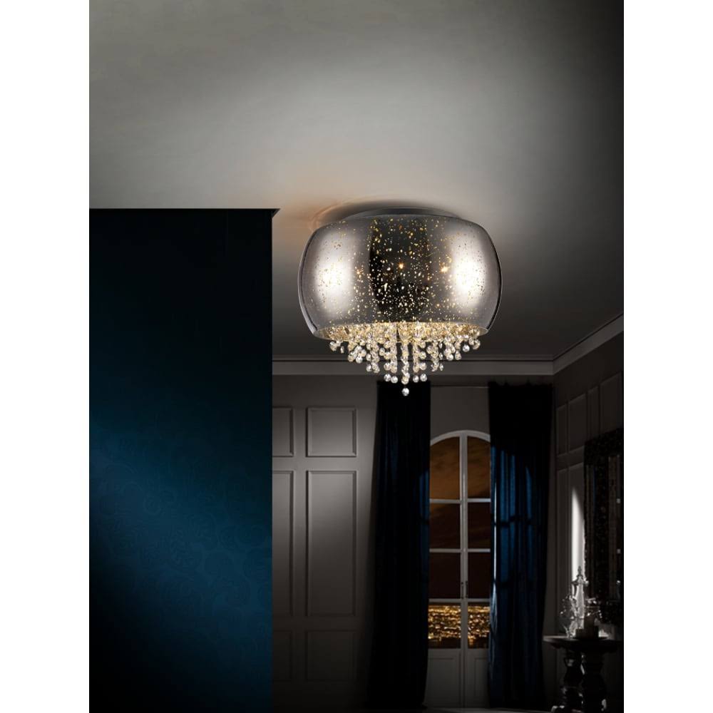 Chrome 40cm Speckled Glass Ceiling Lamp with Crystal I618647