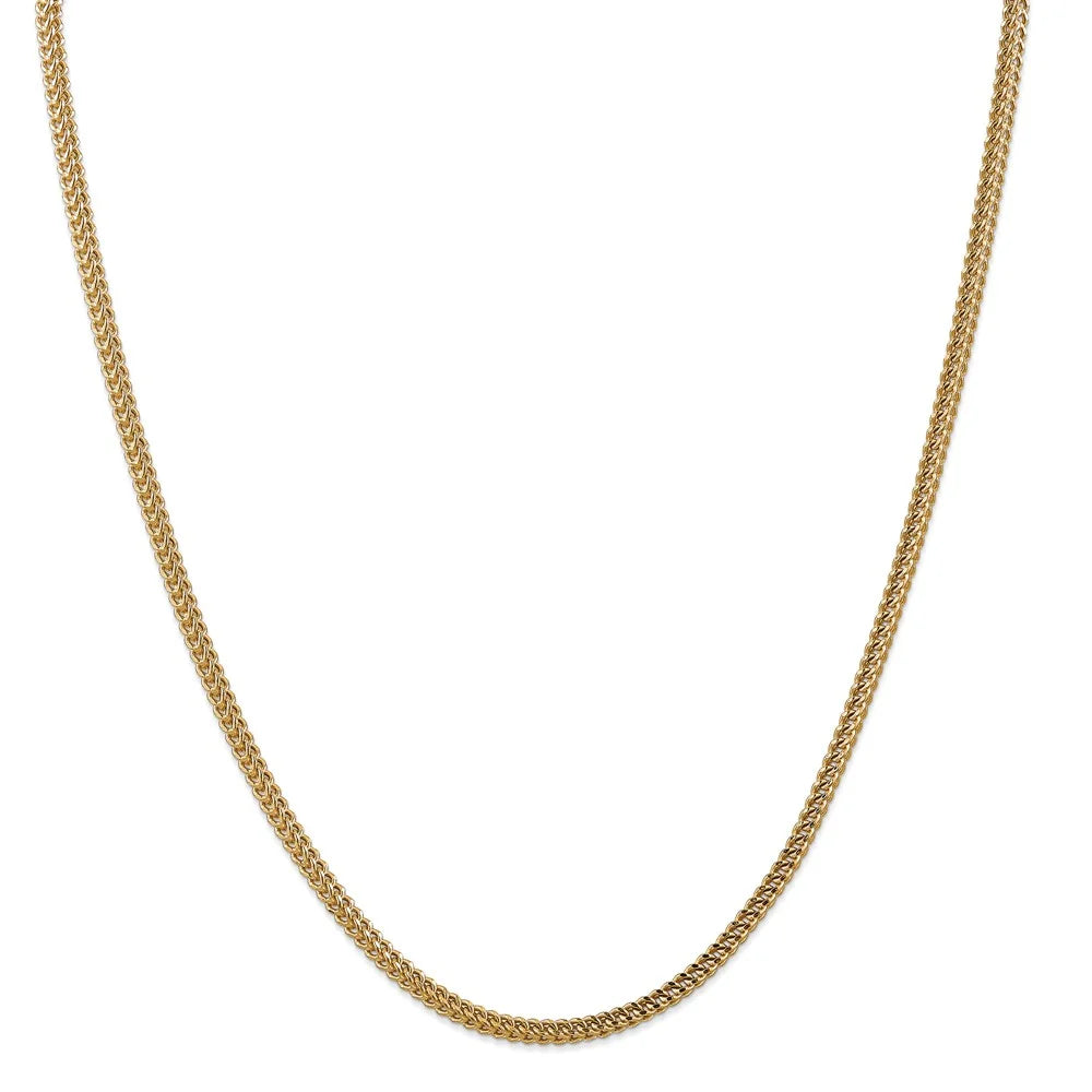 14kt Yellow Gold 3mm Semi-Solid Franco Chain 24 inch Lobster Clasp E7571