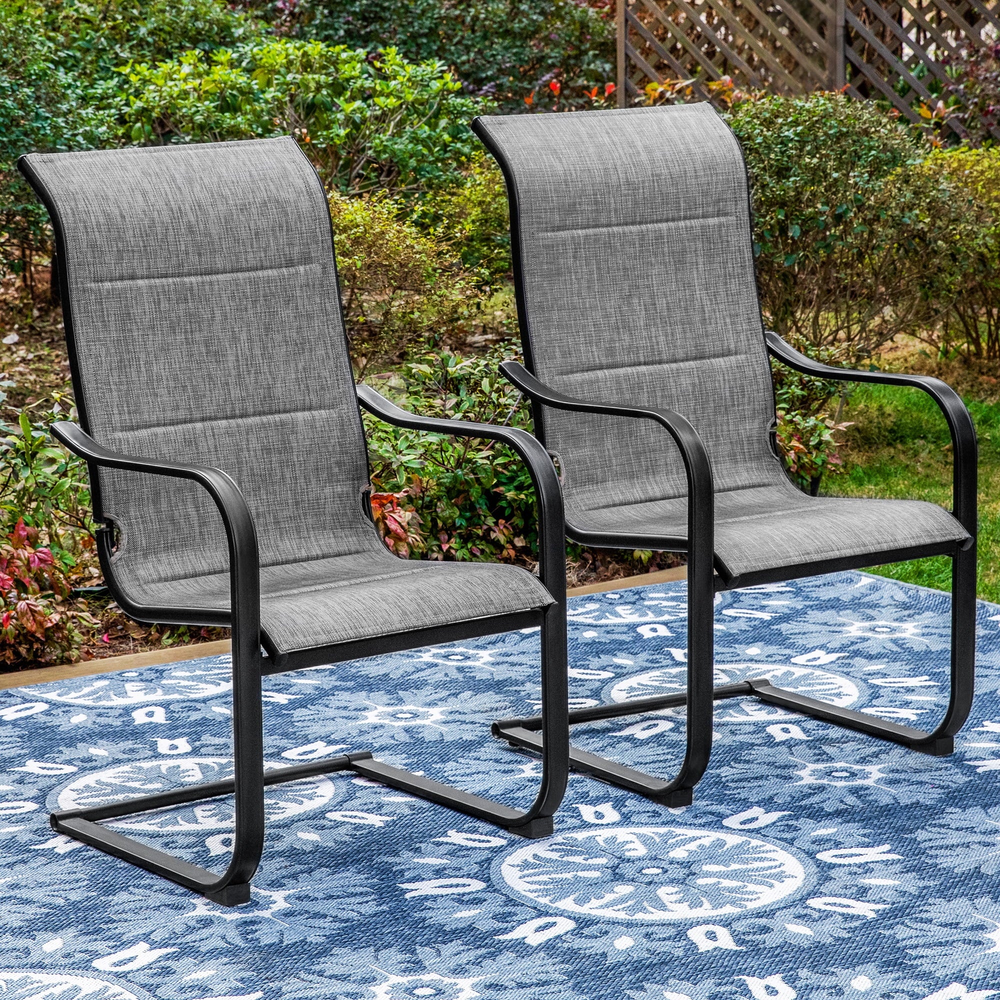 Black&Gray Outdoor Patio Dining Chairs with Padded Seat and Back M4045