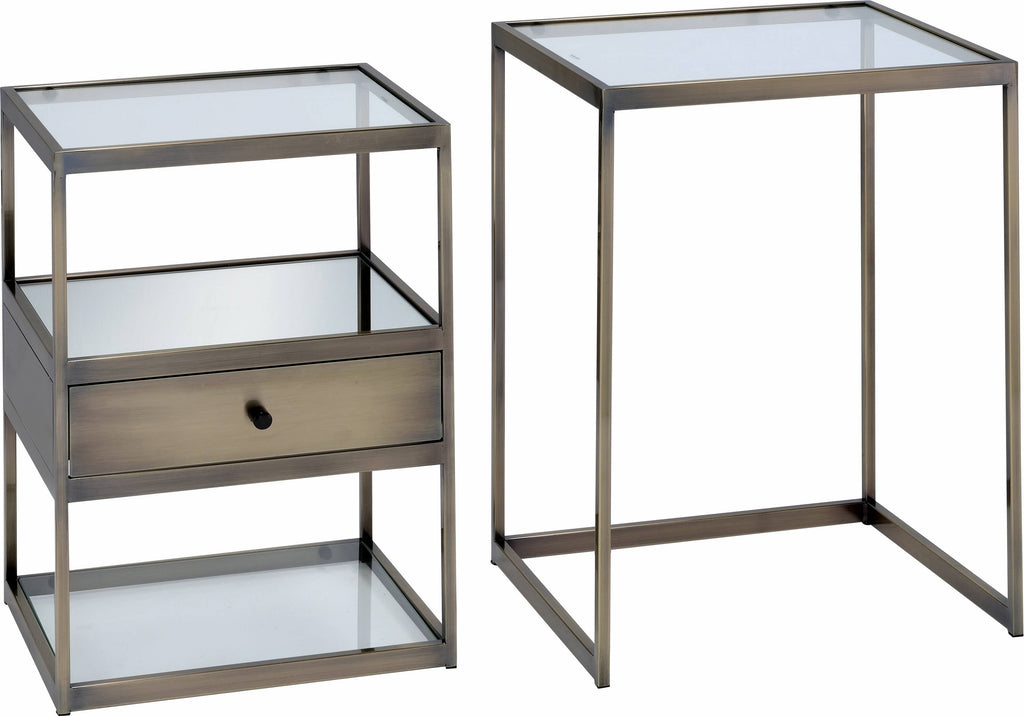 2 Piece Nesting Tables Set Antique Brass Clear Glass O785044
