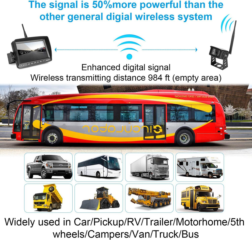 7 inch Wireless Backup Camera Monitor System Kit with HD IP69K Waterproof Night Vision Rear View Camera N3464