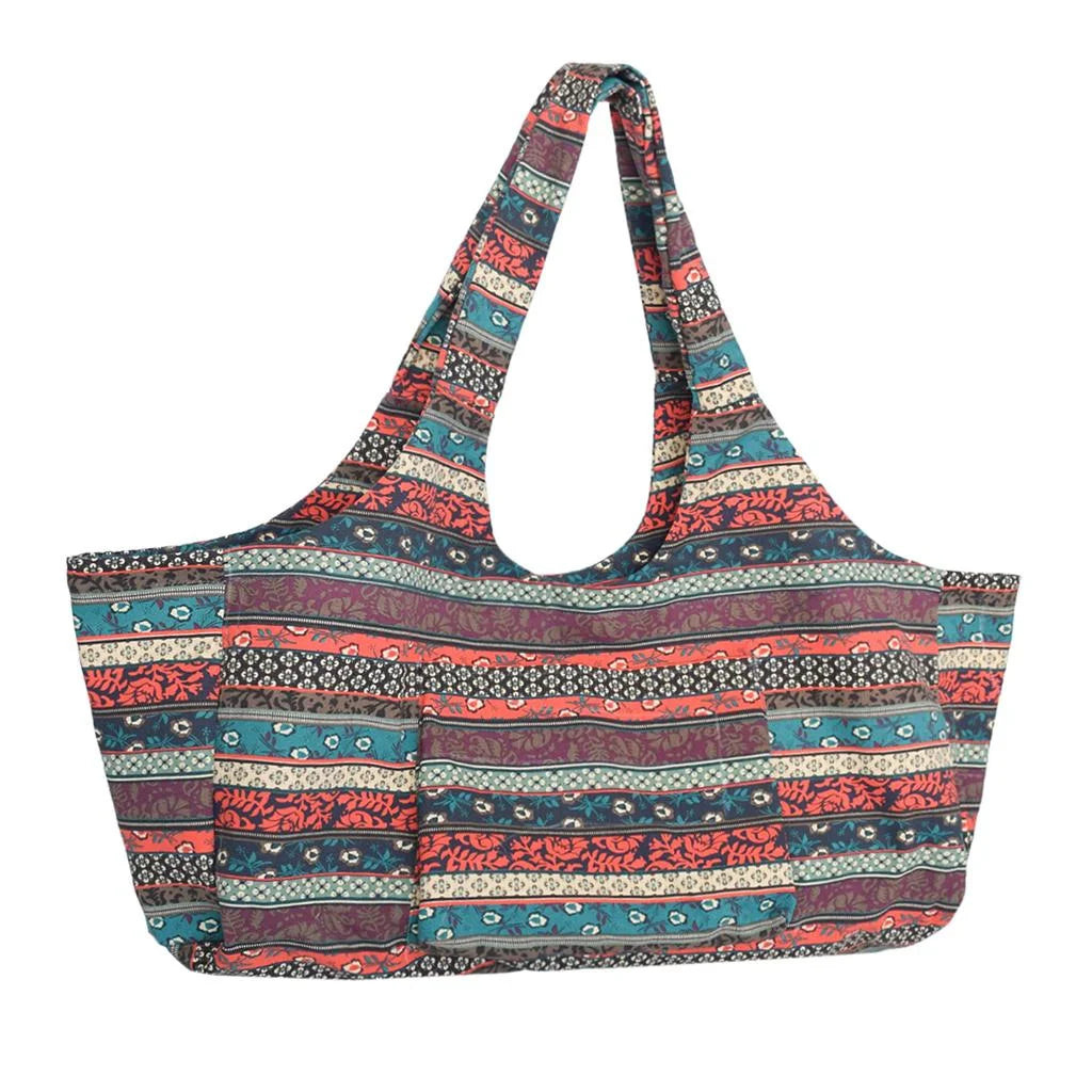 Patterned Canvas Yoga Mat Tote Bag Carrier with Side Pocket U6063