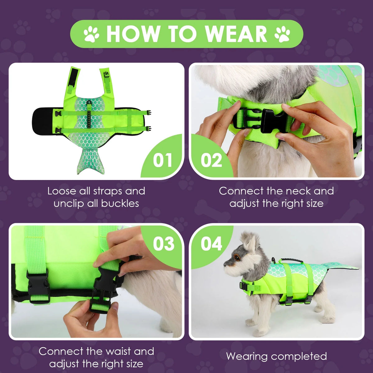Mermaid Dog Life Jacket with Rescue Handle W865