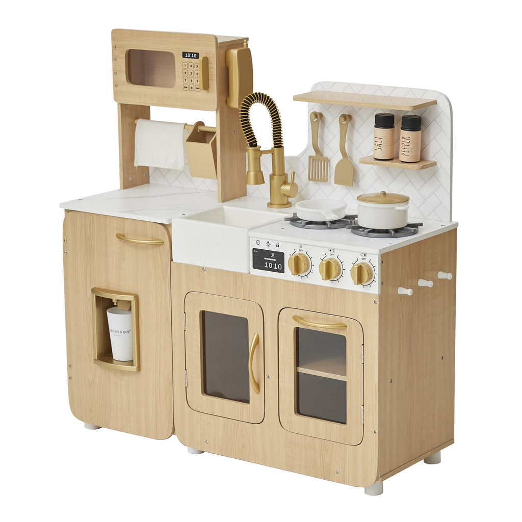 Medium Play Kitchen with Kitchen Accessories, Light Oak/White V895