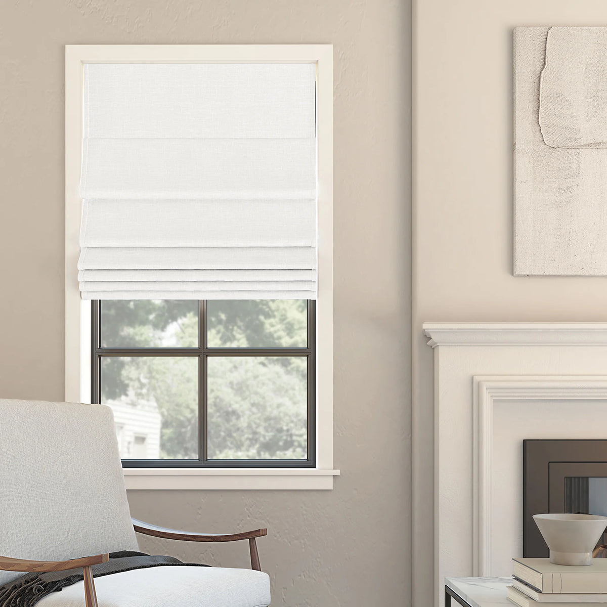 White 100% Blackout Cordless Roman Shade L494650