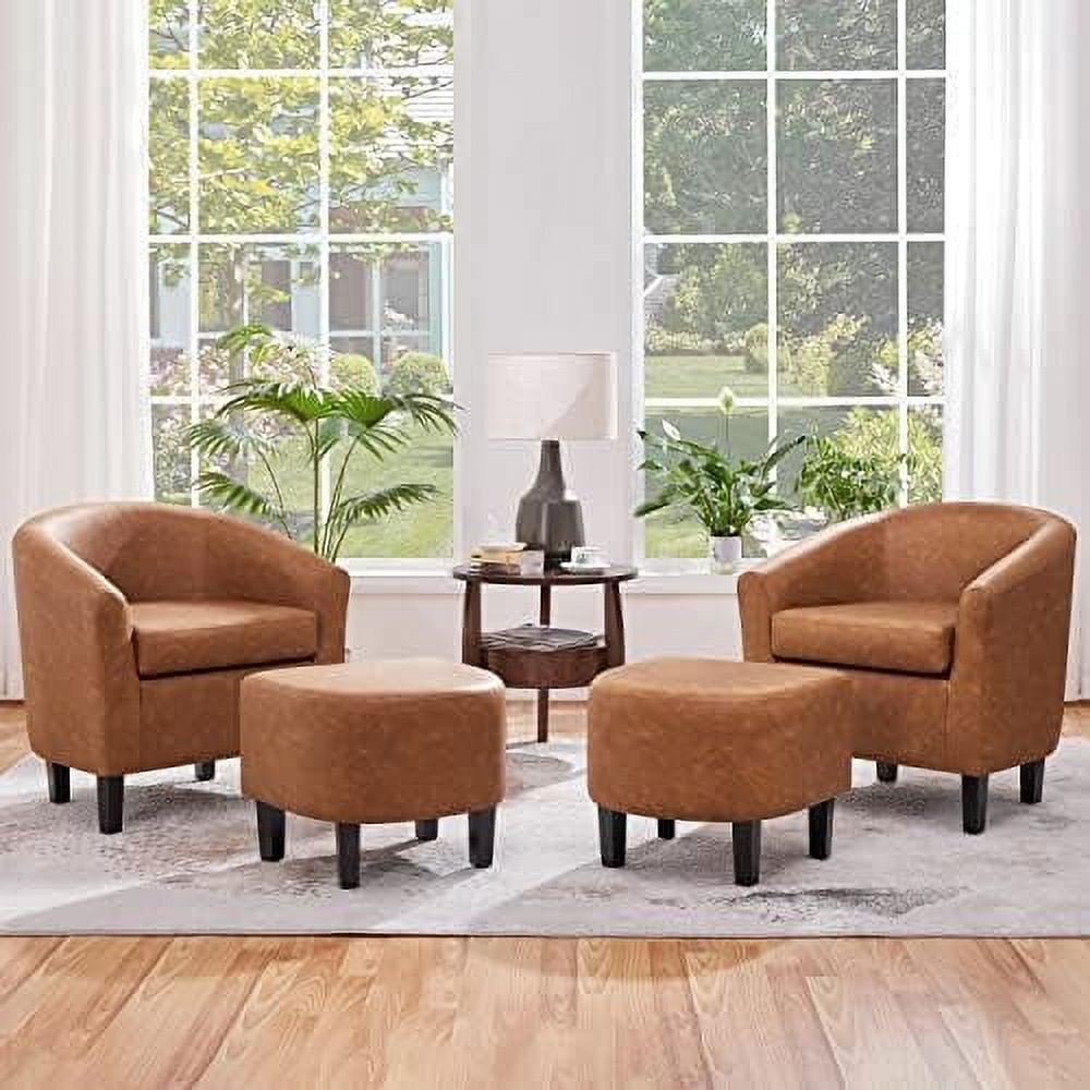 Accent Chair with Ottoman, Faux Leather Barrel Chair with Footrest, Upholstered Club Tub Chair V139010