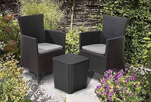 Graphite 3-Piece Rattan Effect Storage Table Bistro Set F2354