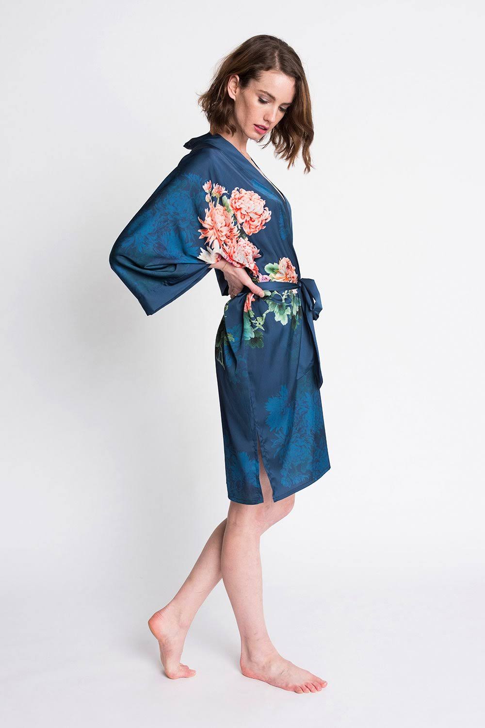 Coral Chrysanthemum Kimono Robe X2798