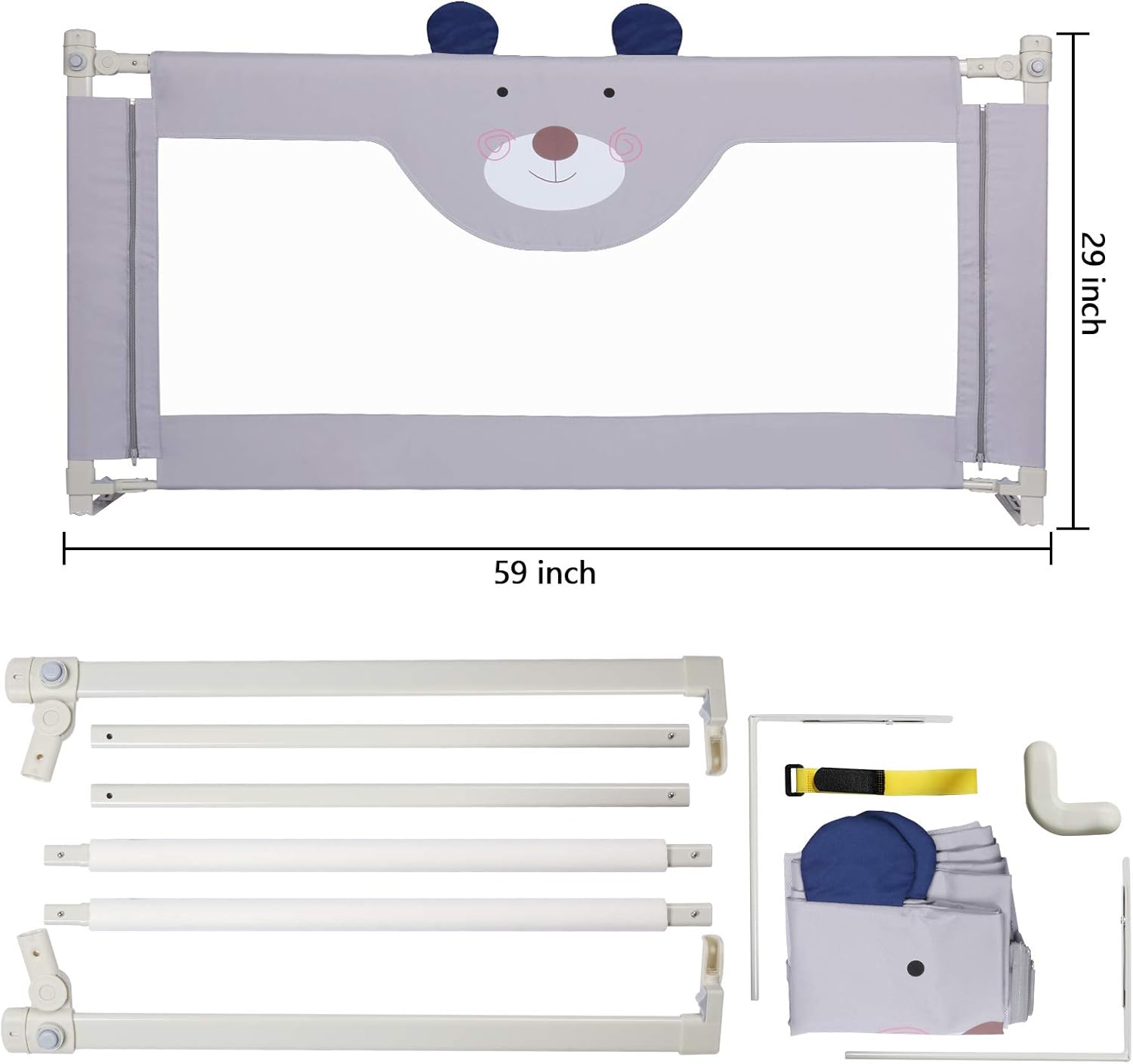 Extra Tall Safety Bed Guardrail for Kids, Fits Queen Size Bed I33174