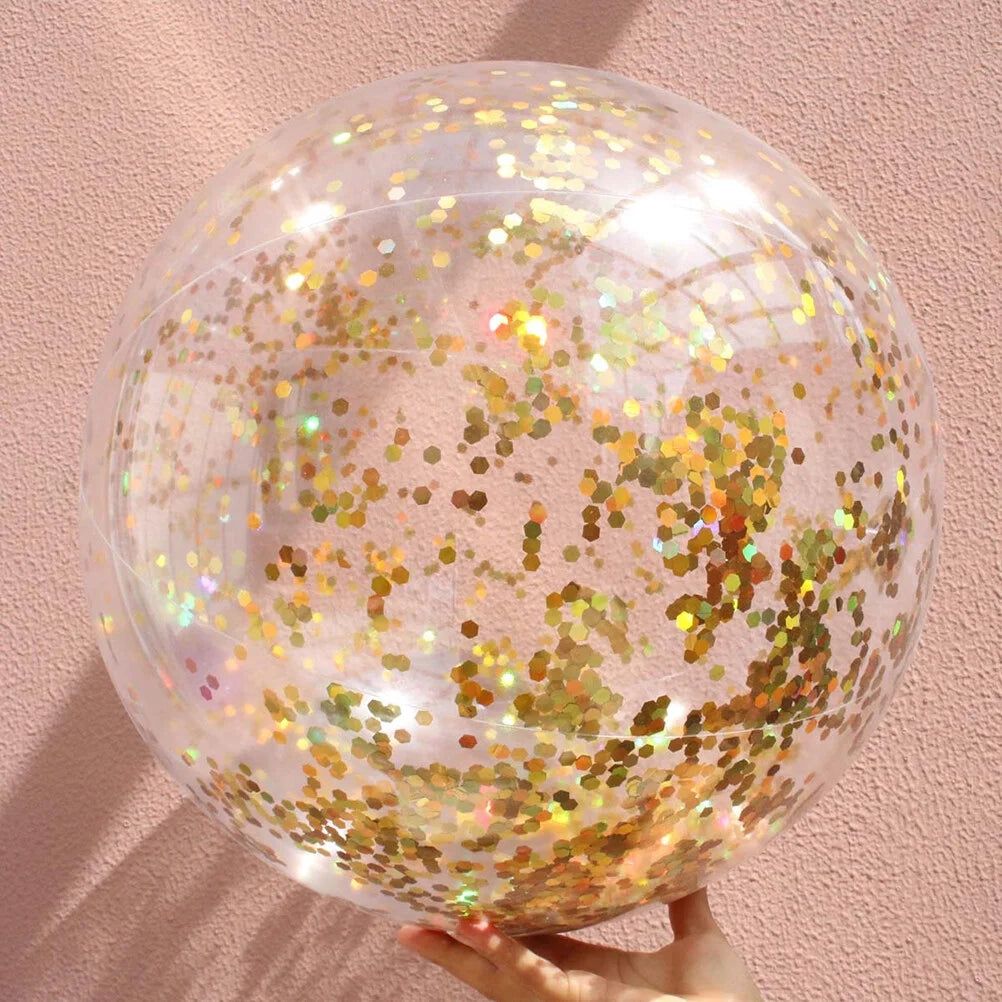 4 pcs Glitter Sequin Beach Balls Round Transparent PVC Balls Inflatable Ball Toys with Pumps S364726