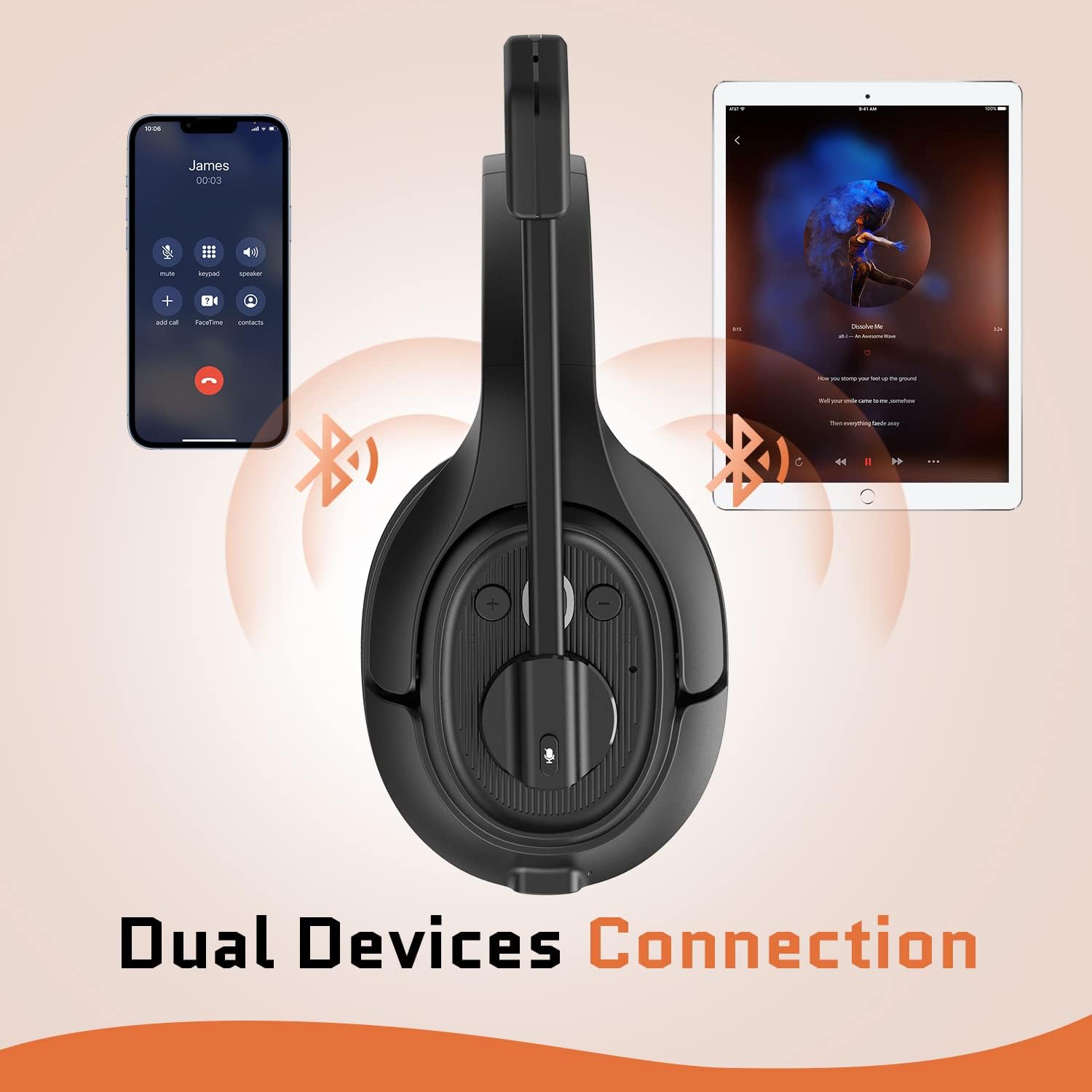 Noise Canceling Wireless Over Ear Bluetooth Headset with Microphone, Pack of 2 A701219