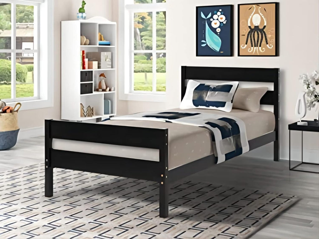 White Twin Wood Platform Bed with Headboard and Footboard X6513