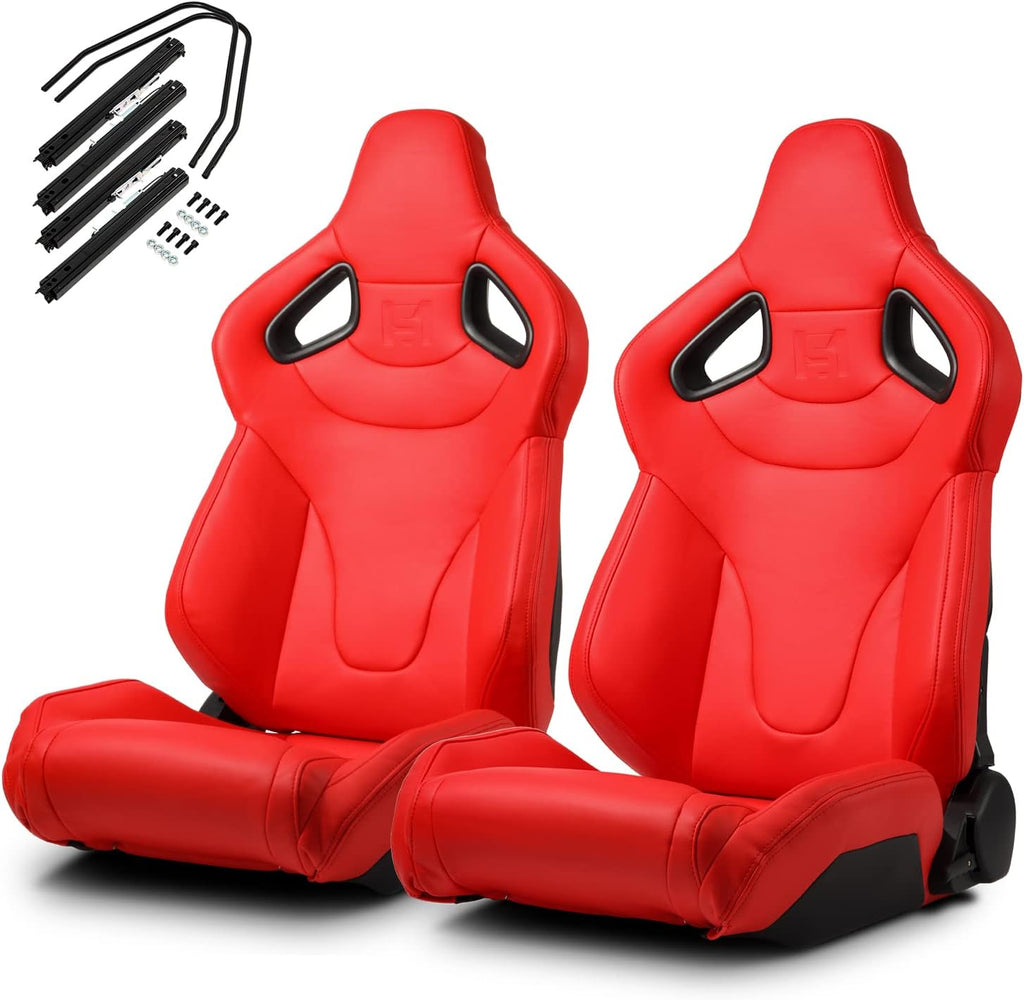 1 Pair Universal Black PVC Sport Racing Seats with Slider V266