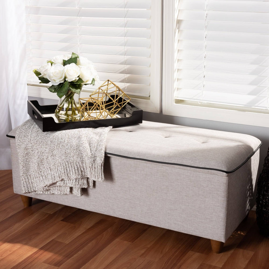 Greyish Beige Fabric Storage Ottoman K876544