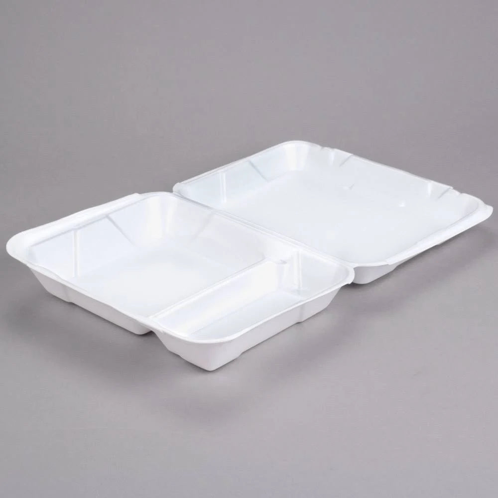 White 2-Compartment Hinged Lid Foam Container A321