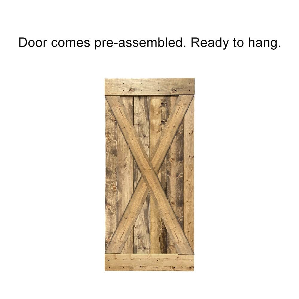 Weather Gray Stained Wood Interior Sliding Barn Door with Hardware Kit J625