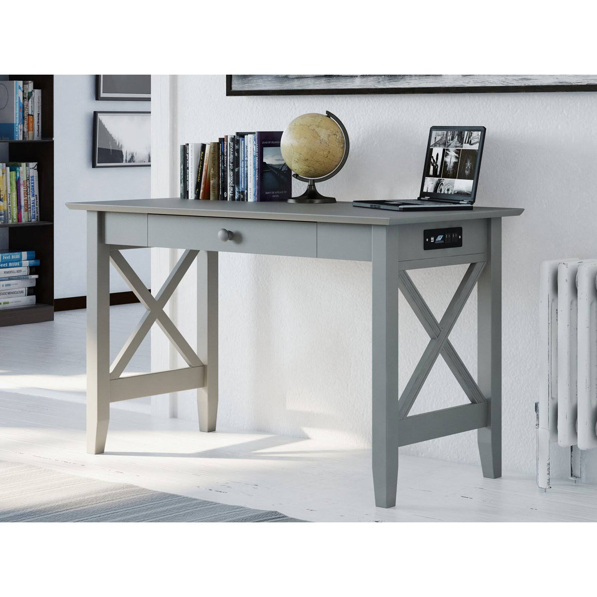 Grey Drawer Desk with Charger Station H97509