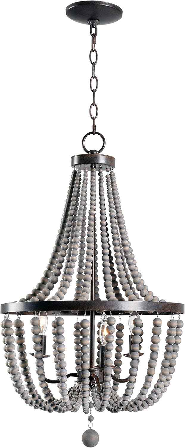 Wood Bead Chandelier, 28 Inch Height, 16 Inch Diameter, Golden Bronze Finish H324