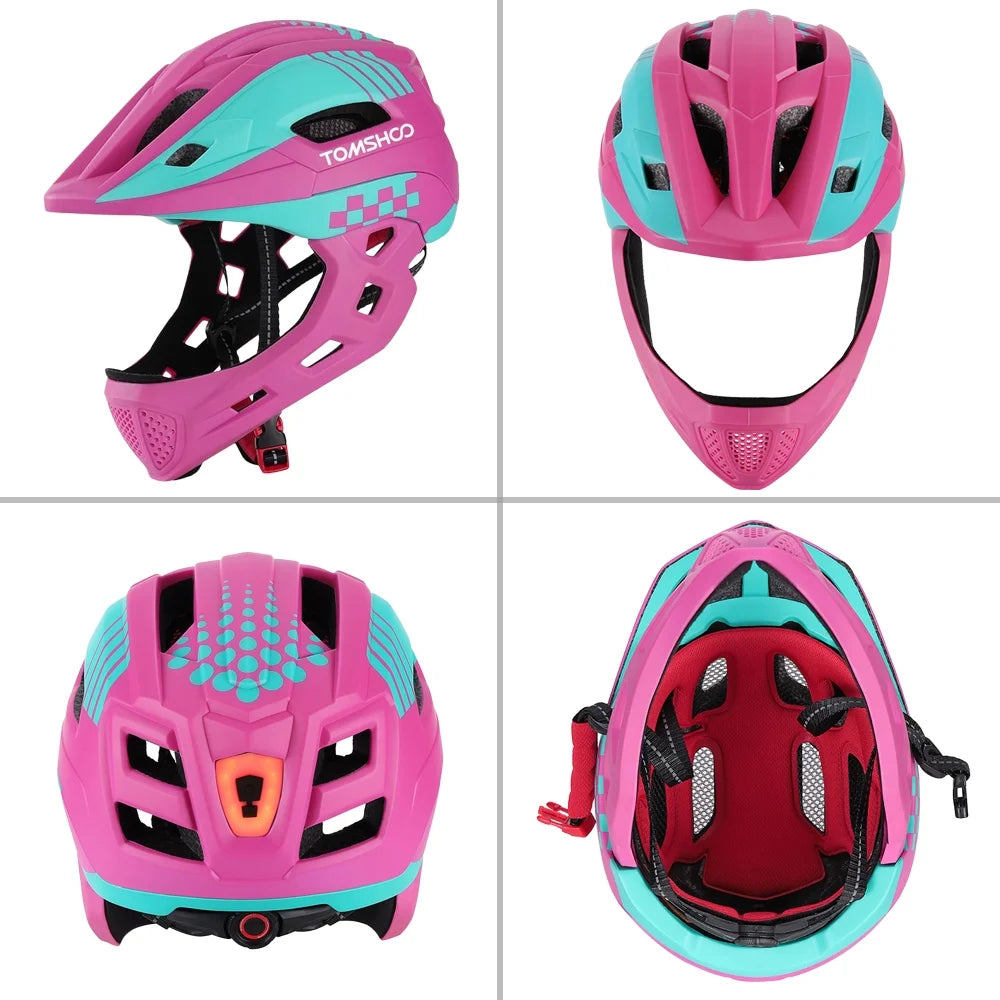 Kid Bike Full Face Helmet with Taillight and Detachable Chin Guard V1932