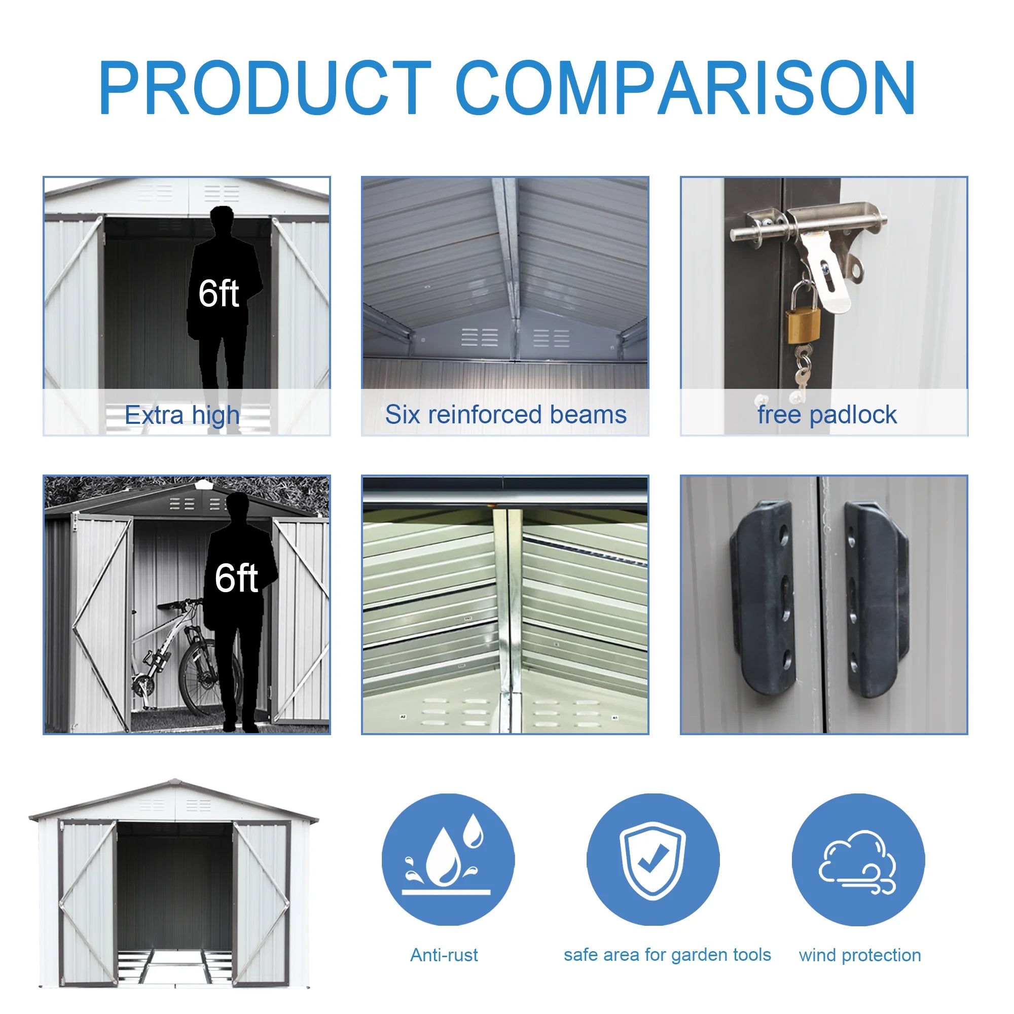 White Metal Garden Shed with Hinged Door Lockable Q2218