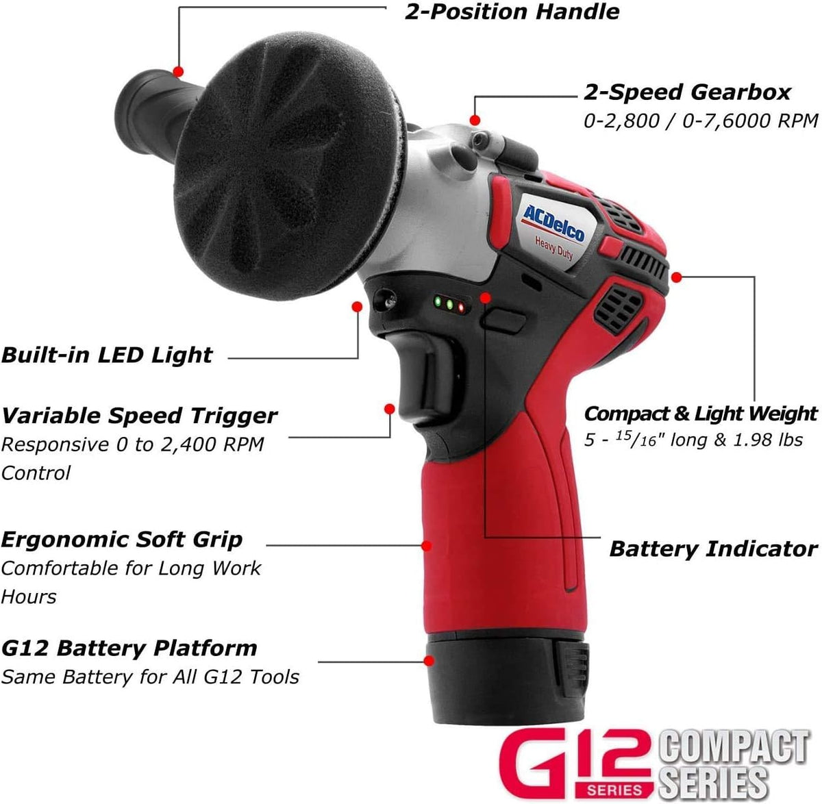 12V Cordless Li-ion Mini Polisher, Impact Wrench & Ratchet Wrench Combo Tool Kit with 2 Batteries W86933