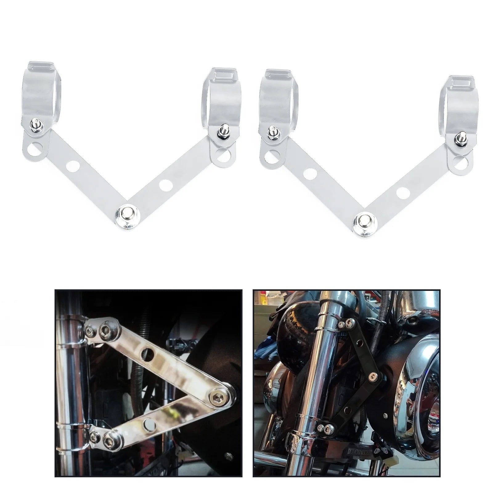 Chrome Motorcycle Headlight Mount Bracket Adapter K25089