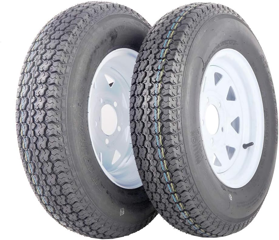 2pcs Trailer Tire with Rim ST175/80D13 5 Lug White Spoke 6Ply Bias Tires C8848