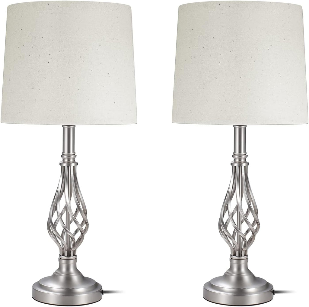 Brushed Nickel Silver Table Lamps Set of 2 W8301
